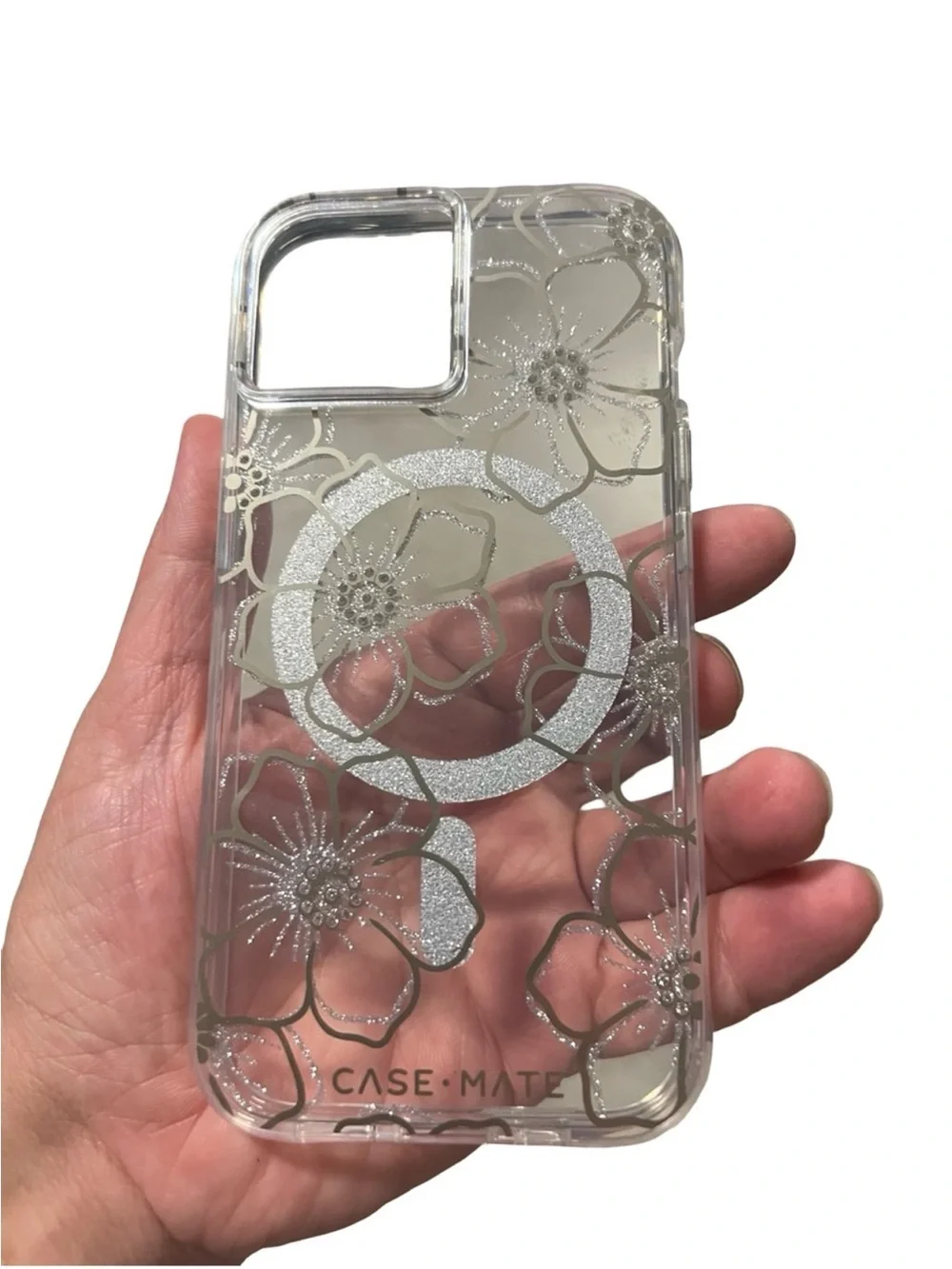 case-mate Clear Floral Glitter iPhone Case - Gold Floral Accents 16e/15/14/13